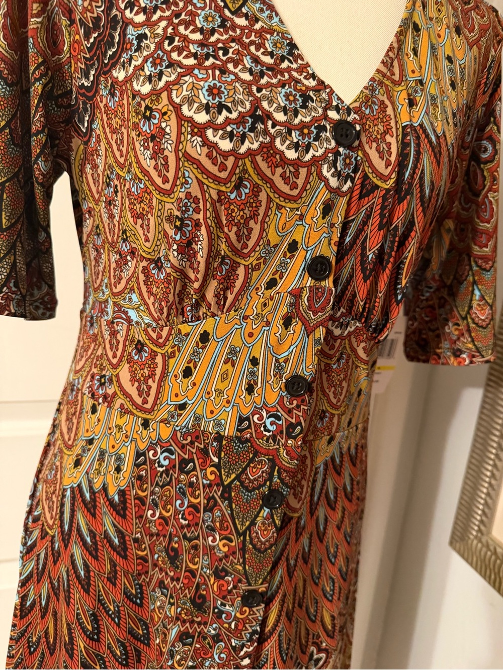 45~ New MSK Paisley V-Neck Maxi Dress in Rust, Mustard & Teal Medium - Picture 8 of 10